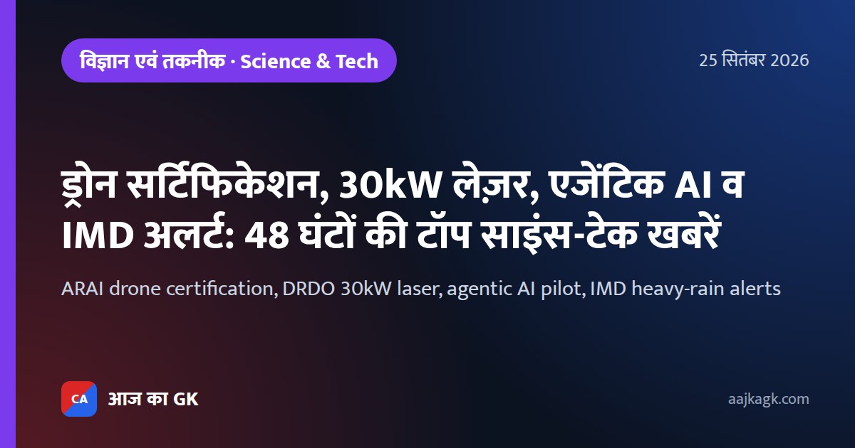 ड्रोन सर्टिफिकेशन, 30kW लेज़र, एजेंटिक AI व IMD अलर्ट: 48 घंटों की टॉप साइंस-टेक खबरें