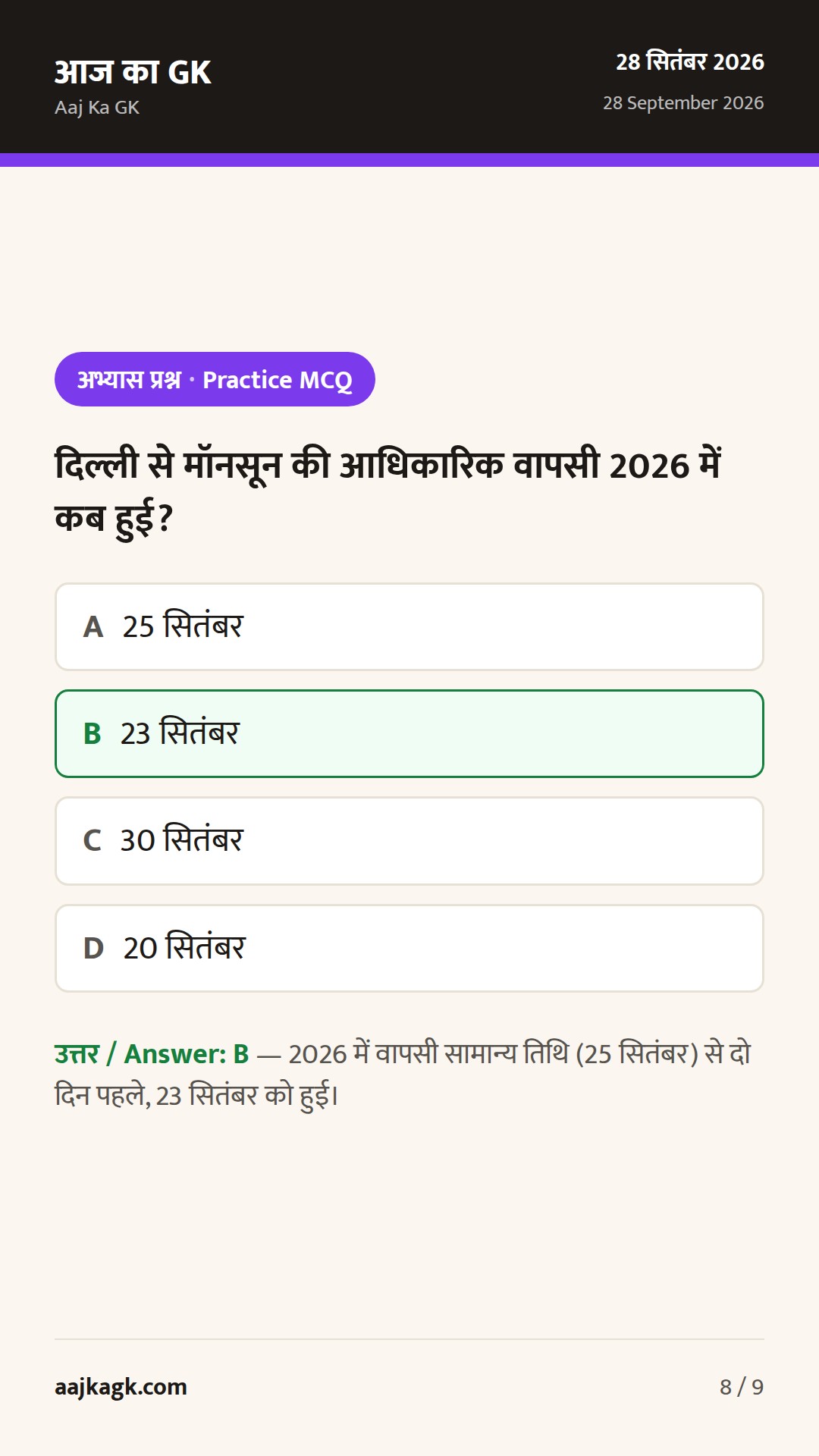 UN में महामारी तैयारी पर भारत का जोर; दिल्ली में वर्षा व मॉनसून वापसी; डिफेंस समिट में स्वदेशी टेक फोकस — 8