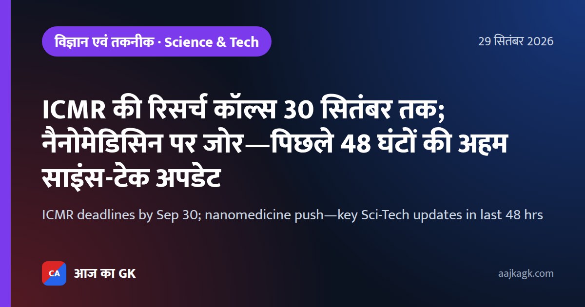 ICMR की रिसर्च कॉल्स 30 सितंबर तक; नैनोमेडिसिन पर जोर—पिछले 48 घंटों की अहम साइंस-टेक अपडेट