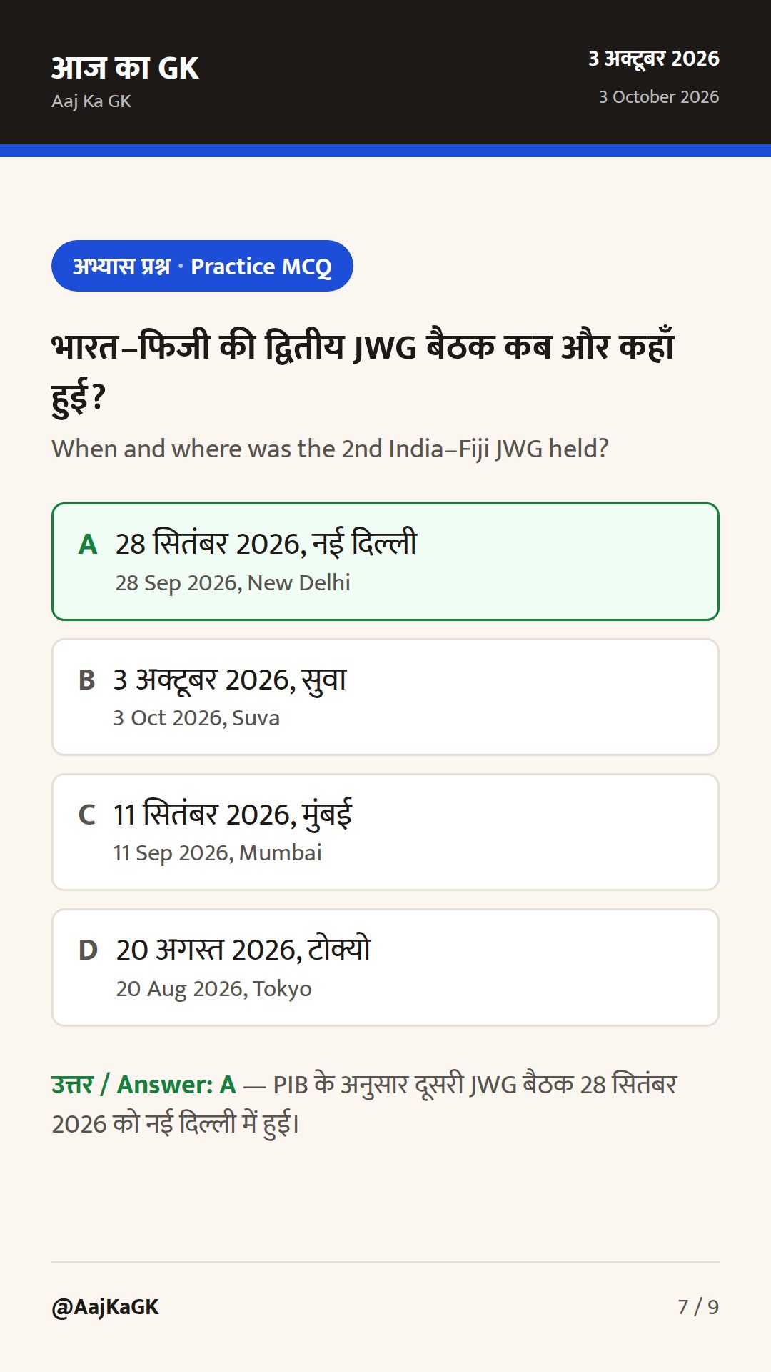 अक्टूबर 3 अपडेट: भारत–फिजी JWG, BRICS कूटनीति पर वार्ता, भारत–जापान 2+2 की तैयारी — 7