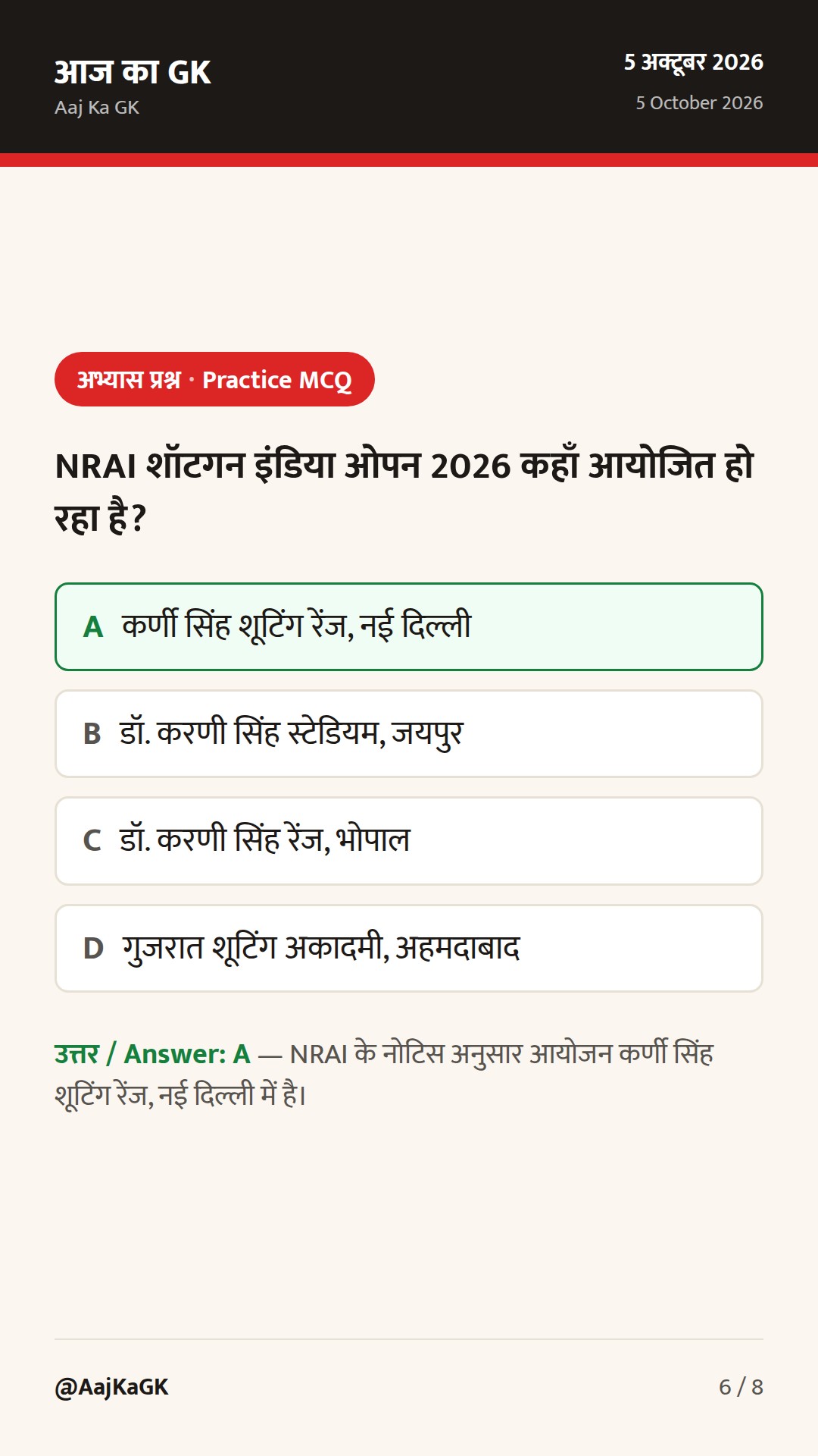 खेल अपडेट (5–6 अक्तूबर): NRAI शॉटगन इंडिया ओपन शुरू, वर्ल्ड जूनियर बैडमिंटन टीम इवेंट व IND–WI T20I सीरीज़ अलर्ट — 6