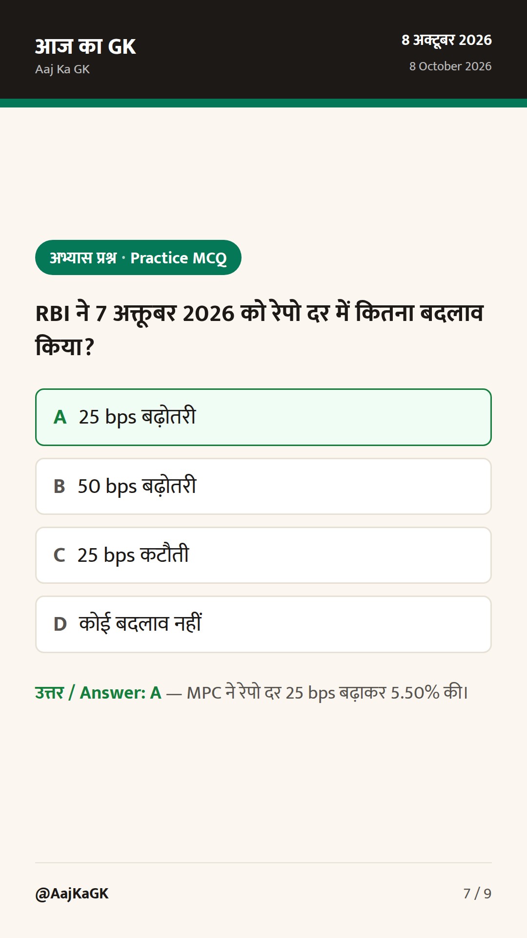 RBI ने 25 bps से रेपो 5.50% किया; ‘Calibrated Tightening’ स्टांस, FY27 ग्रोथ 7.1% — 7