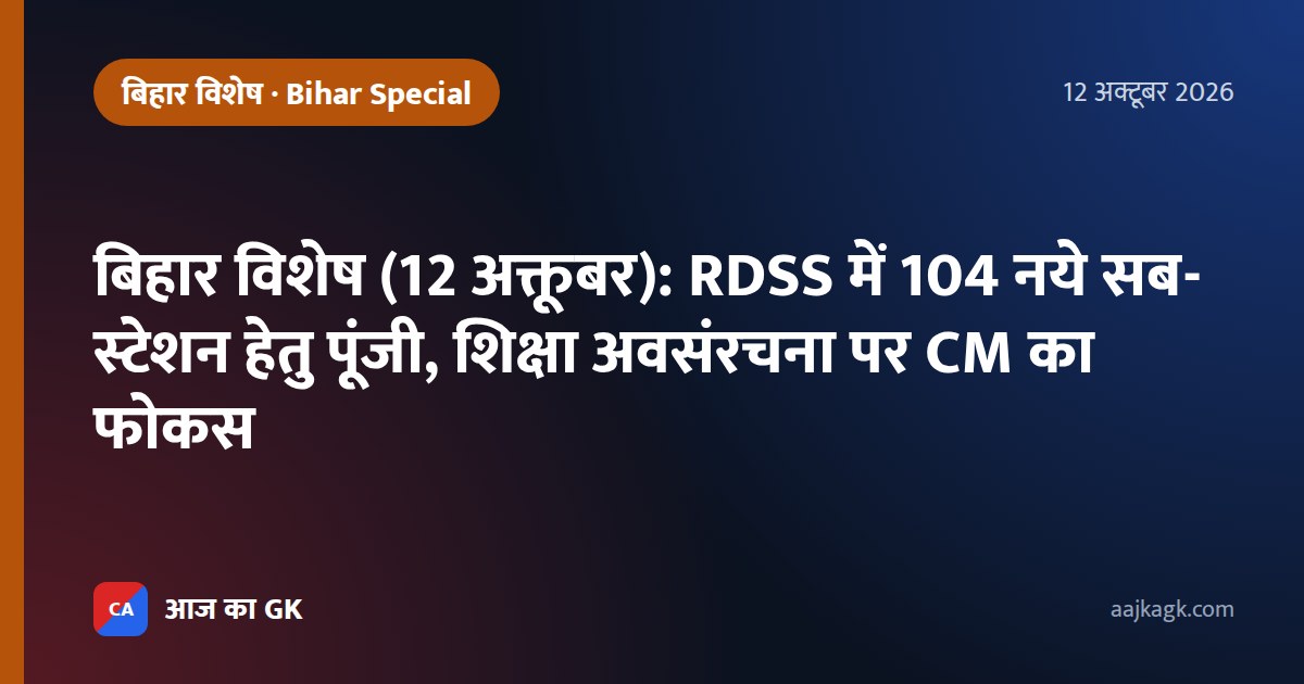 बिहार विशेष (12 अक्तूबर): RDSS में 104 नये सब-स्टेशन हेतु पूंजी, शिक्षा अवसंरचना पर CM का फोकस