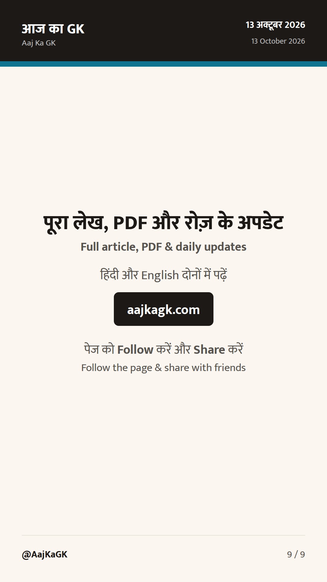 6 राज्यों में नए राज्यपाल; डाक सप्ताह में ‘फाइनेंशियल इन्क्लूजन डे’ आज — परीक्षा हेतु मुख्य तथ्य — 9