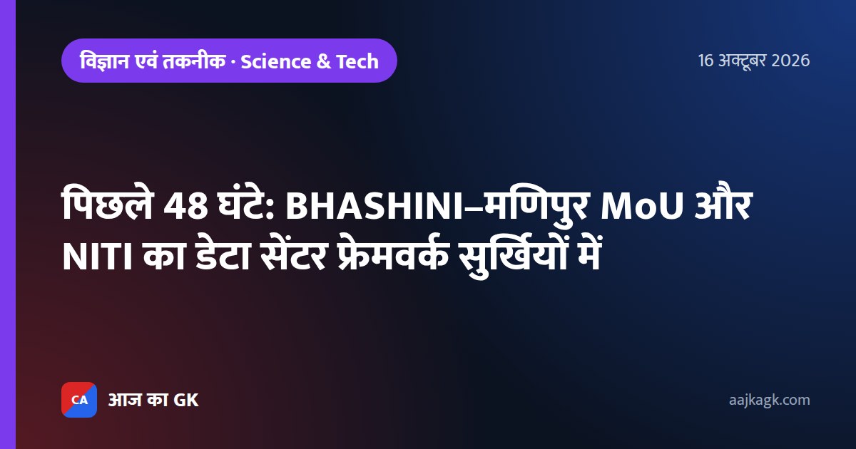 पिछले 48 घंटे: BHASHINI–मणिपुर MoU और NITI का डेटा सेंटर फ्रेमवर्क सुर्खियों में