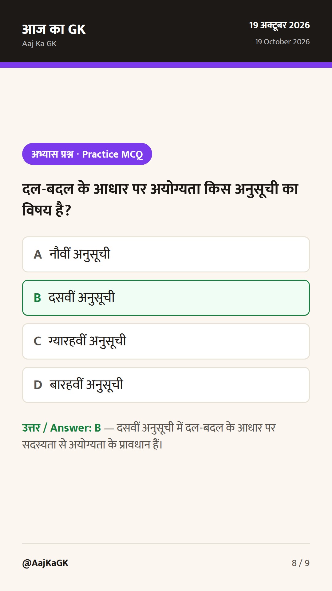 भारतीय संविधान की 12 अनुसूचियाँ: विषय, अनुच्छेद और याद रखने की आसान ट्रिक — 8