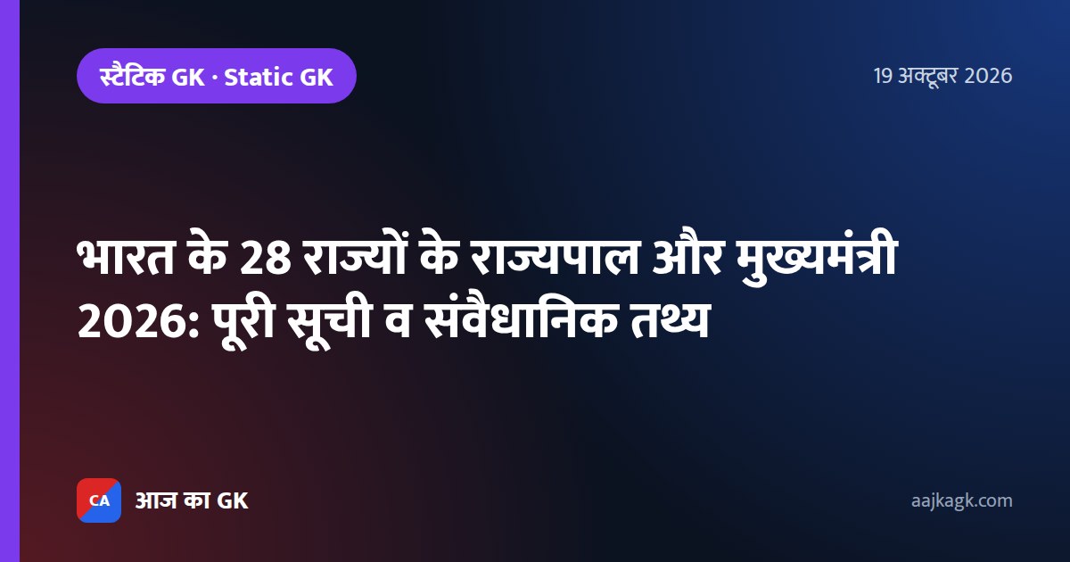 भारत के 28 राज्यों के राज्यपाल और मुख्यमंत्री 2026: पूरी सूची व संवैधानिक तथ्य