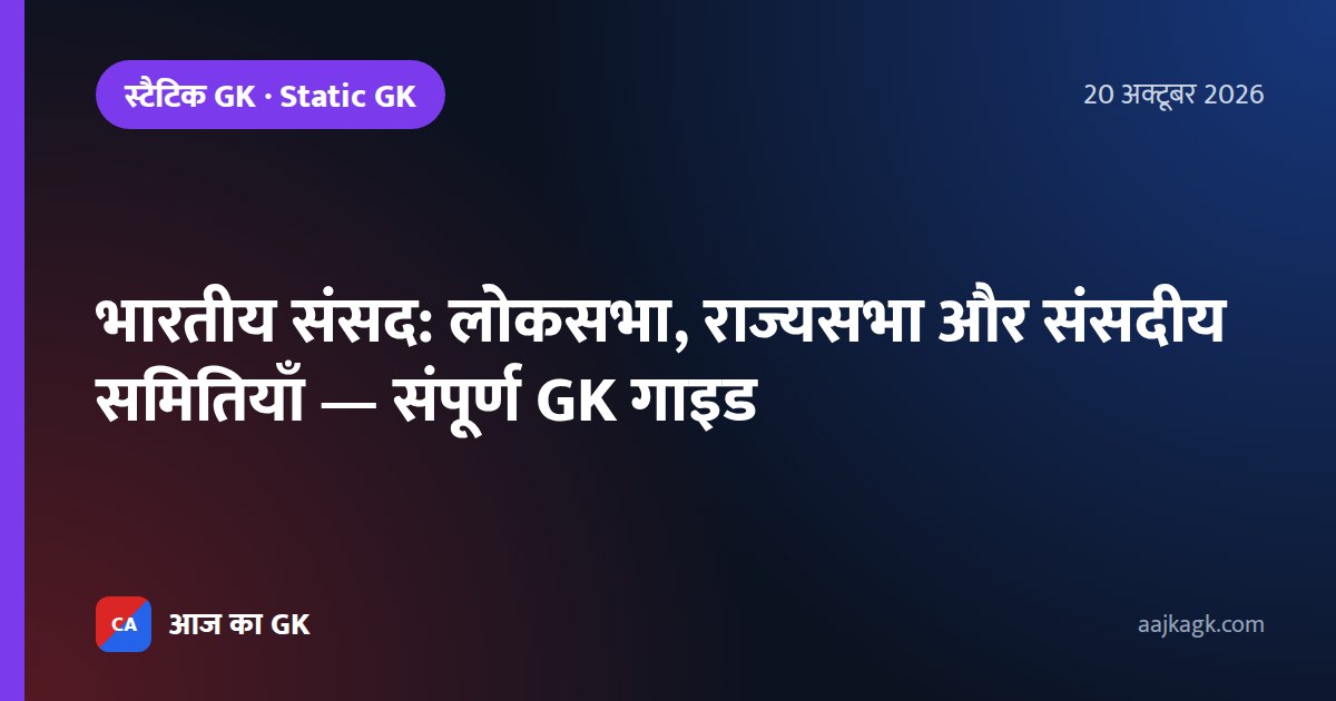 भारतीय संसद: लोकसभा, राज्यसभा और संसदीय समितियाँ — संपूर्ण GK गाइड