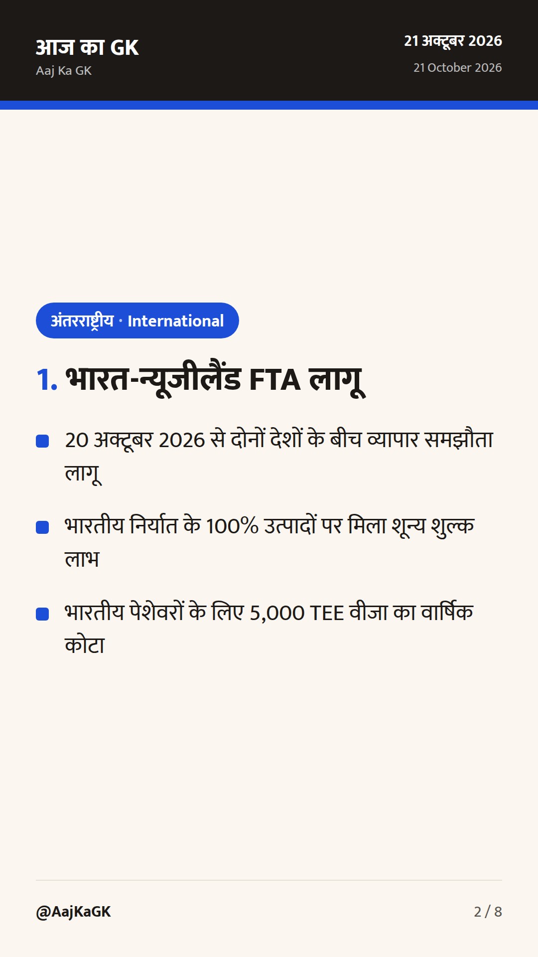 भारत-न्यूजीलैंड FTA का ऐतिहासिक क्रियान्वयन, पोलैंड पीएम का दौरा और भारत-अमेरिका वार्ता — 2