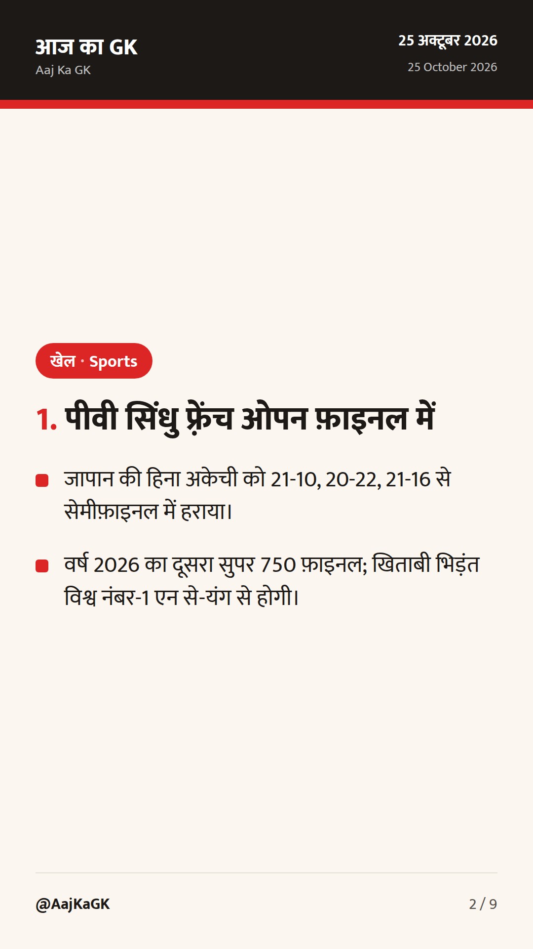 पीवी सिंधु फ़्रेंच ओपन के फ़ाइनल में; तिलक वर्मा का टी20आई में ऐतिहासिक कैच रिकॉर्ड — 2