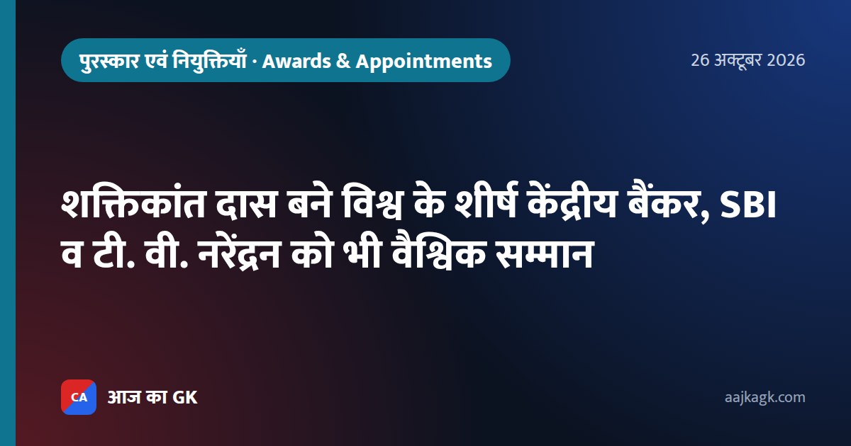 शक्तिकांत दास बने विश्व के शीर्ष केंद्रीय बैंकर, SBI व टी. वी. नरेंद्रन को भी वैश्विक सम्मान