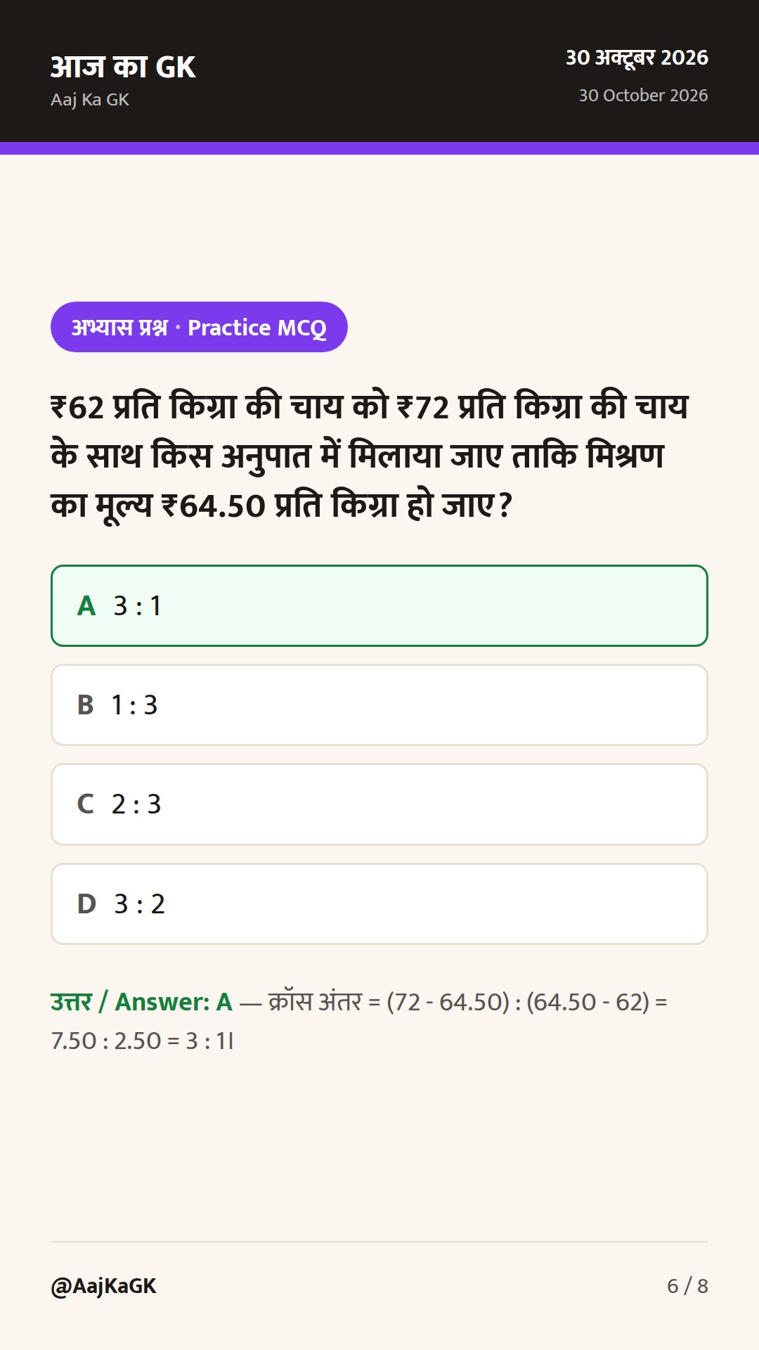 मिश्रण और एलिगेशन (Mixture & Alligation) के टॉप शॉर्टकट ट्रिक्स और हल उदाहरण — 6