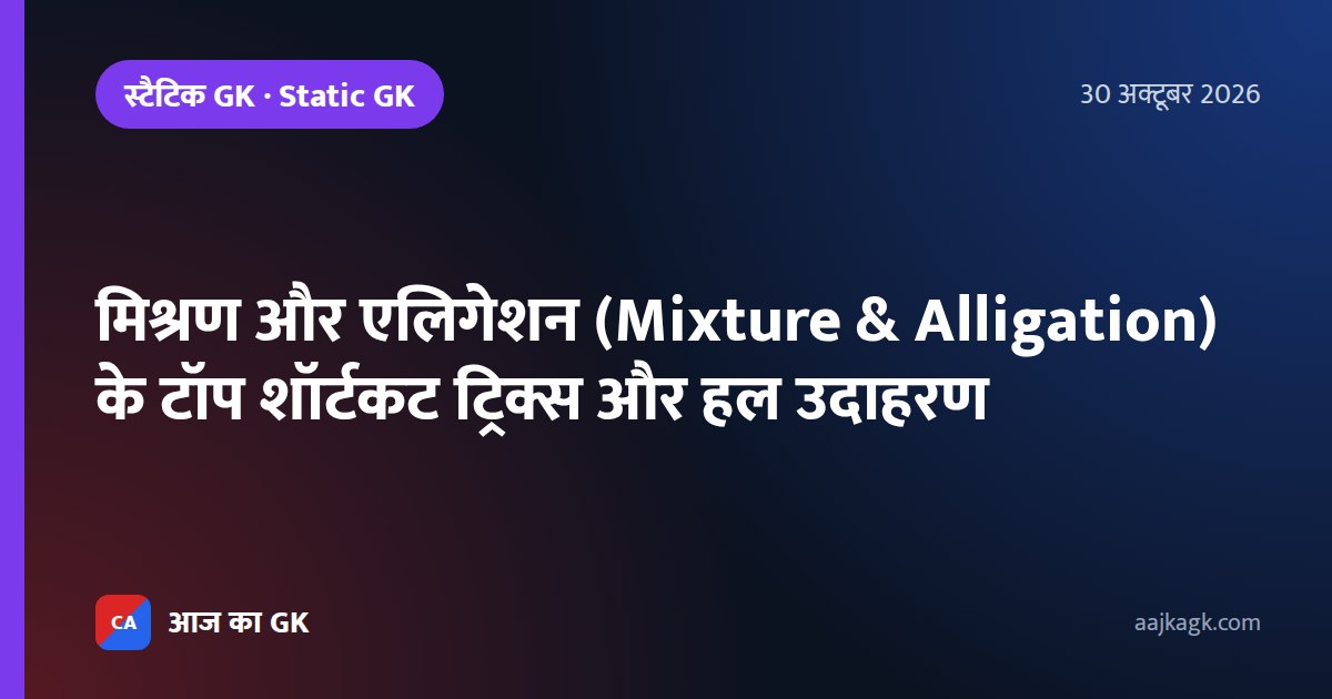 मिश्रण और एलिगेशन (Mixture & Alligation) के टॉप शॉर्टकट ट्रिक्स और हल उदाहरण