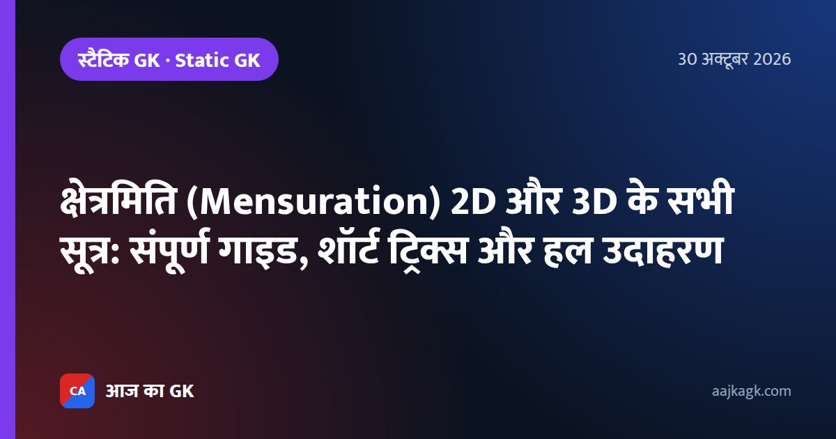 क्षेत्रमिति (Mensuration) 2D और 3D के सभी सूत्र: संपूर्ण गाइड, शॉर्ट ट्रिक्स और हल उदाहरण